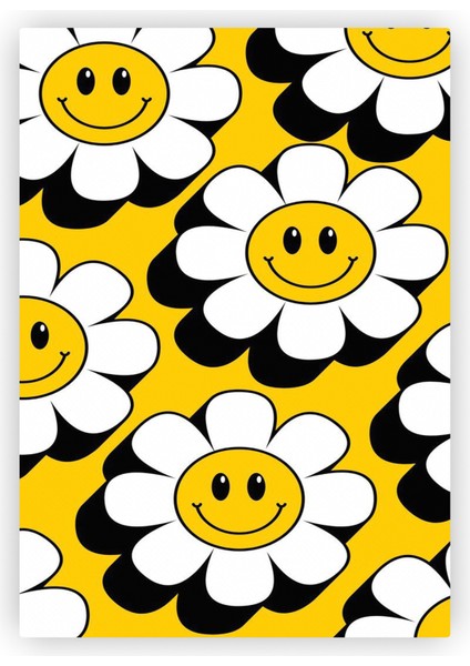 Smile Gülücük Emojisi Papatya Çiçek Ahşap Poster 20X29 cm