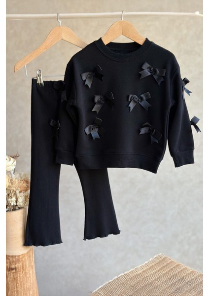 Fiyonk Detaylı Kız Çocuk 2 li takım - Siyah fiyatları
