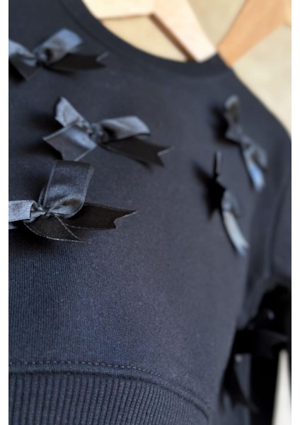 Fiyonk Detaylı Kız Çocuk 2 li takım - Siyah modelleri