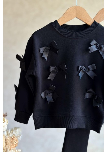 Fiyonk Detaylı Kız Çocuk 2 li takım - Siyah fırsatları