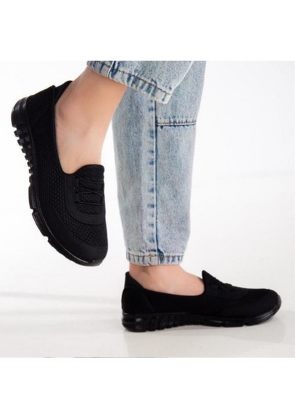 kadın Siyah Günlük Spor Bağcıksız Rahat Hafif Memory Anne Yürüyüş Ayakkabı