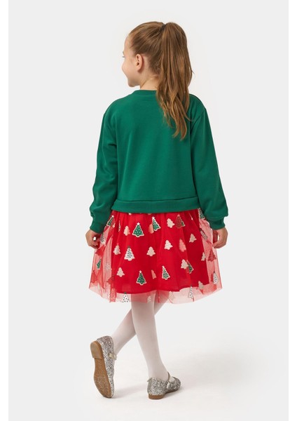 Ağaç Baskı Yılbaşı Konsept Kız Çocuk etekli takım - Yeşil fiyatları