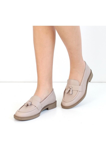 Kadın Bej Püsküllü Deri Loafer fiyatları