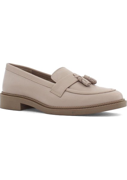 Kadın Bej Püsküllü Deri Loafer modelleri