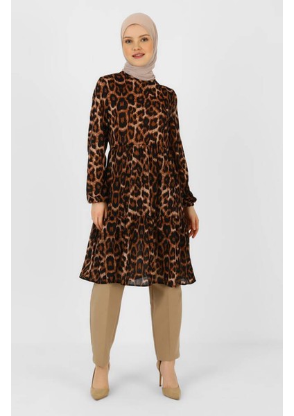 Leopar Desenli Tunik 0701-04 Kahverengi