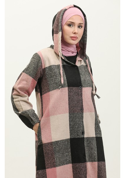 Kapüşonlu Desenli Kap 0184-05 Siyah Pudra modelleri