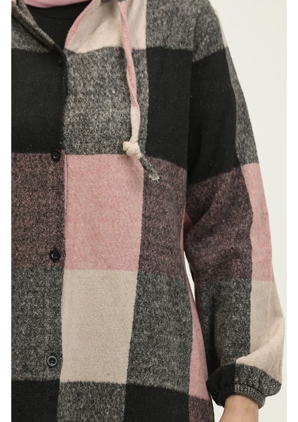 Kapüşonlu Desenli Kap 0184-05 Siyah Pudra fırsatları