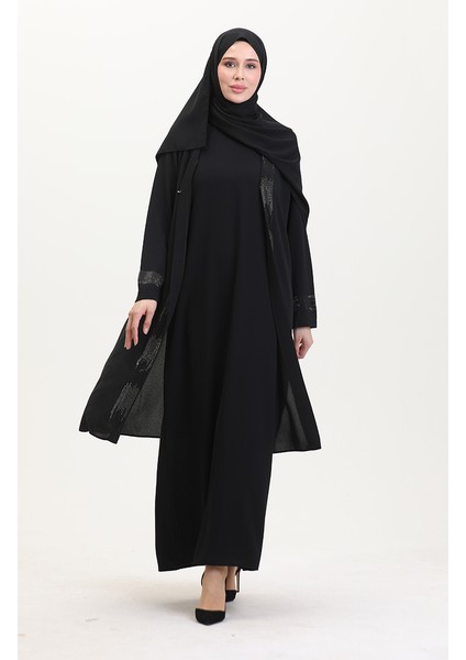 Büyük Beden Elbise Yelek Ikili Takım 6140-03 Siyah