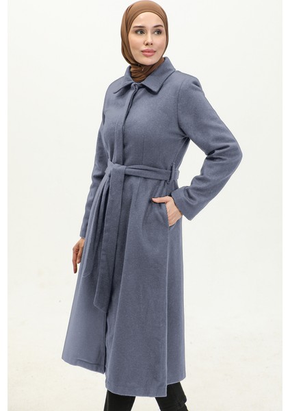 Gizli Patlı Kuşaklı Kaşe Kaban 71207-02 Gri