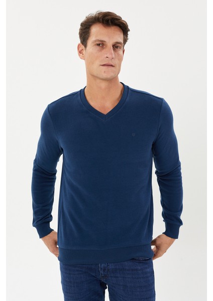 Kadife Selanik Basic V Yaka Sweatshirt- KS-1401