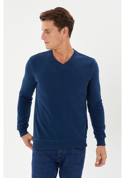 Kadife Selanik Basic V Yaka Sweatshirt- KS-1401
