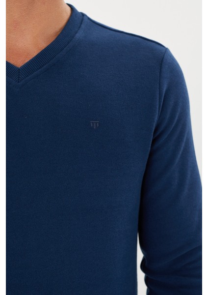 Kadife Selanik Basic V Yaka Sweatshirt- KS-1401