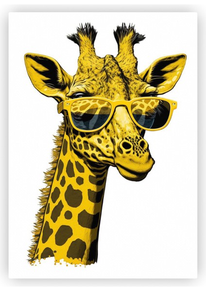 Sarı Gözlüklü Cool Zürafa Ahşap Poster 20X29 cm