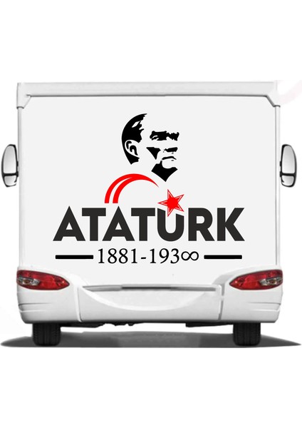 Atatürk Yazı ve Silüet Ay Yıldız Sticker Etiket Araba Oto Motosiklet Karavan Sticker 00621