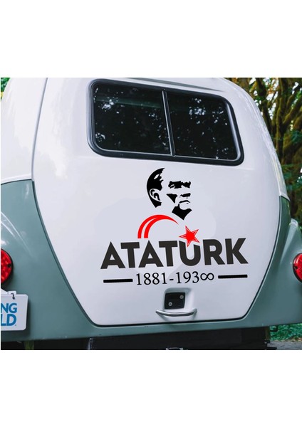 Atatürk Yazı ve Silüet Ay Yıldız Sticker Etiket Araba Oto Motosiklet Karavan Sticker 00621 modelleri