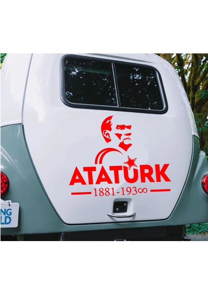 Atatürk Yazı ve Silüet Ay Yıldız Sticker Etiket Araba Oto Motosiklet Karavan Sticker 00621