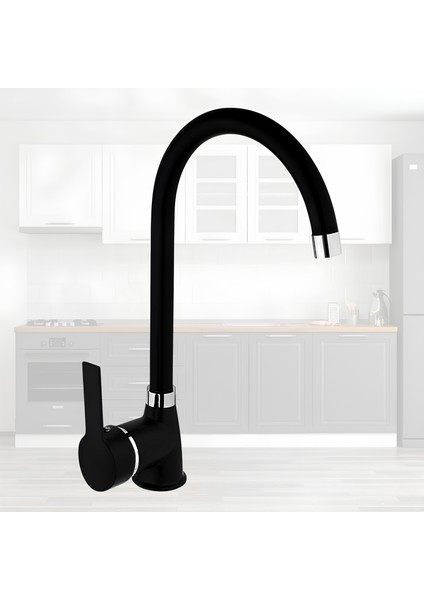 Lara Uzun Kuğu Batarya Siyah Lavabo Banyo Mutfak Mermer Tezgah Üstü Çift Su Giriş Evye indirimleri