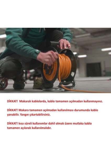 Metal Makaralı Seyyar %100 Bakır Kablo 4 Prizli Kapaklı Uzatma Kablosu 3x2.5 mm H05VV-F 50 Metre