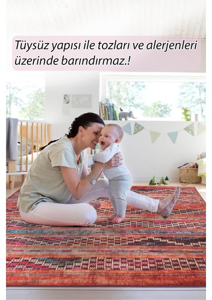 Etnik Desenli Salon Halısı Soul Şönil Pamuk-Polyester Renkli Halı Al 226