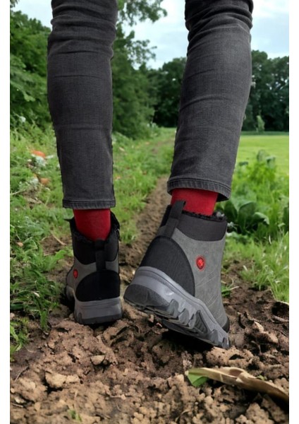 Erkek Bot Kaydırmaz Kauçuk Taban Içi Kürklü Ortopedik Taban Fermuarlı Trekking