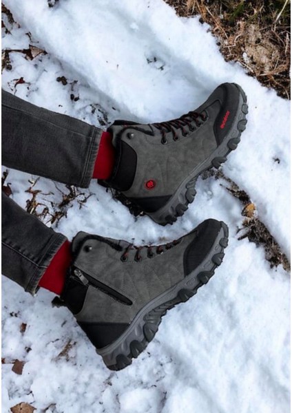 Erkek Bot Kaydırmaz Kauçuk Taban Içi Kürklü Ortopedik Taban Fermuarlı Trekking