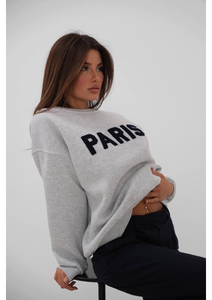 Sıfır Yaka Şardonlu Sweatshirt L