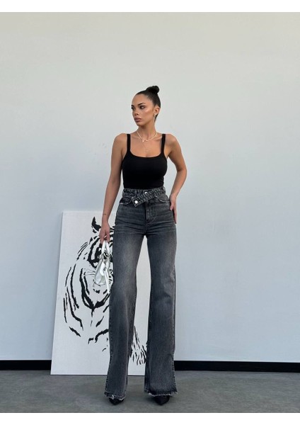 Kemer Detay Paça Yırtmaçlı Wide Leg Jeans 36 modelleri