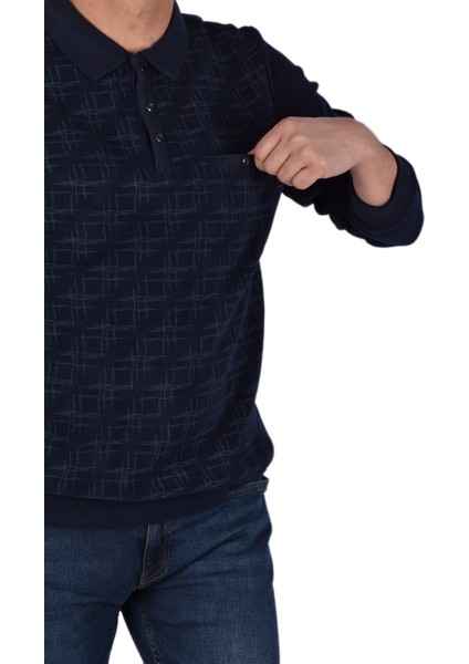 BRG-95007 Polo Yaka Desenli Sweat/lacivert/2xl indirimleri