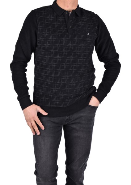 BRG-95007 Polo Yaka Desenli Sweat/siyah/l