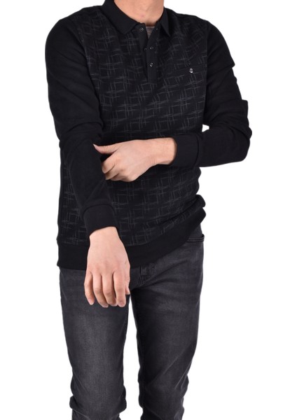 BRG-95007 Polo Yaka Desenli Sweat/siyah/l fiyatları
