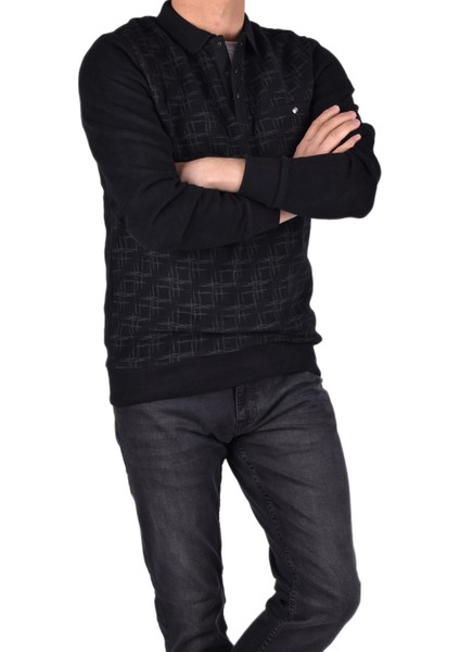 BRG-95007 Polo Yaka Desenli Sweat/siyah/l modelleri