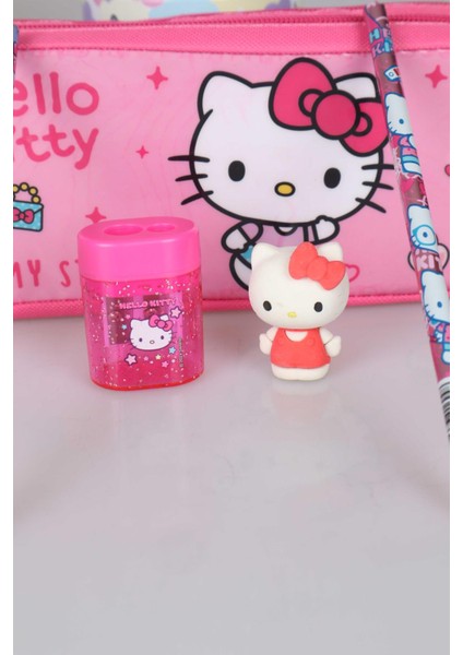 Hello Kitty Dekomus Ile Yeni Sezon Lisanslı Hello Kıtty Kalem Çantası,2 Adet Kurşun Kalem,kalemtraş ve 3D Silgi Seti