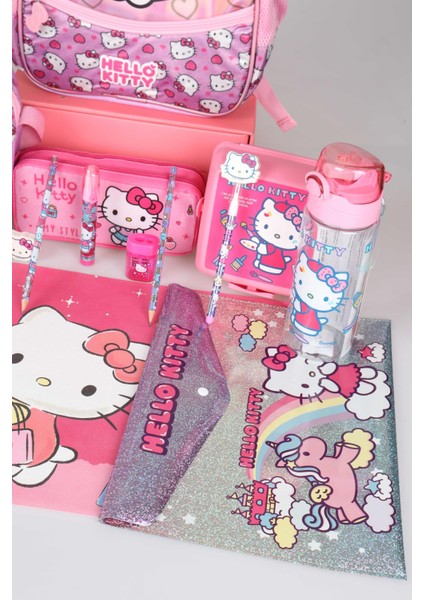 Hello Kitty Tek Bölmeli Küçük Boy 32 cm Hello Kıtty Anaokul,beslenme ve Kalem Çantası Ile Beslenme Kabı,matara Kırtasiye Okul Seti