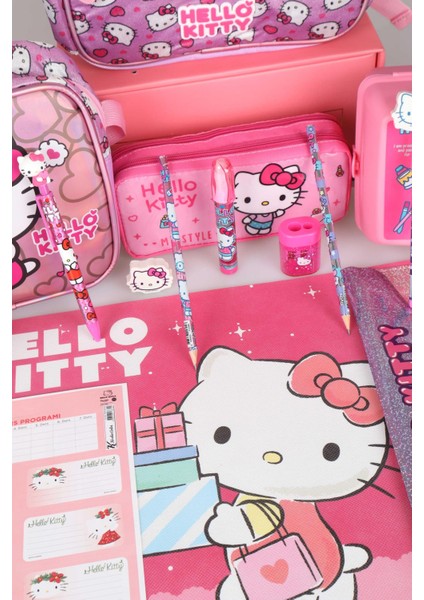 Hello Kitty Tek Bölmeli Küçük Boy 32 cm Hello Kıtty Anaokul,beslenme ve Kalem Çantası Ile Beslenme Kabı,matara Kırtasiye Okul Seti