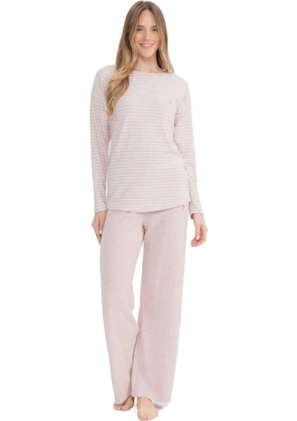 Uzun Kol Yumuşak Dokulu Termal Kumaş Kadın Pijama Takım 17083
