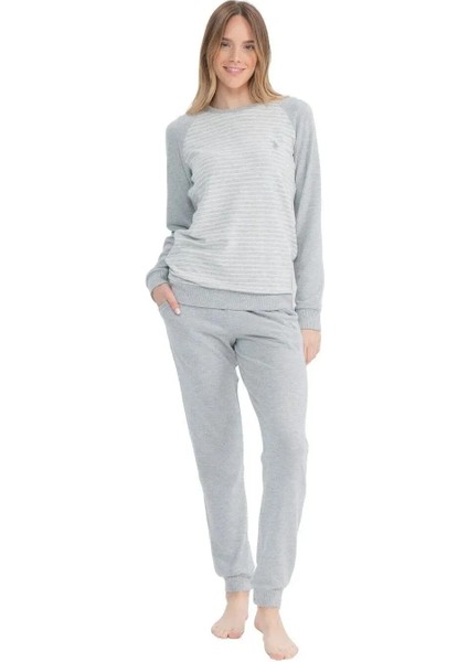 Uzun Kol Yumuşak Dokulu Termal Kumaş Kadın Pijama Takım 17084