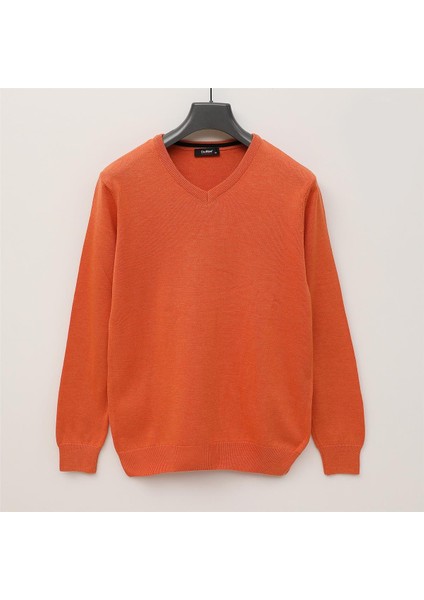 Erkek Şardonsuz Uzun Kol Ince V Yaka Kazak - 180537 - Oranj