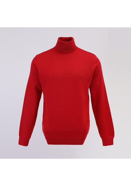 Erkek Şardonsuz Uzun Kol Ince Kazak - 180539 - Kırmızı