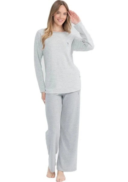 Uzun Kol Yumuşak Dokulu Termal Kumaş Kadın Pijama Takım 17083