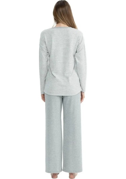 Uzun Kol Yumuşak Dokulu Termal Kumaş Kadın Pijama Takım 17083