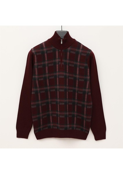 Erkek Uzun Kol Ince Fermuarlı Yaka Sweatshirt - 180655 - Koyu Bordo