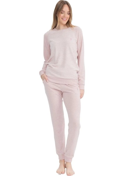 Uzun Kol Yumuşak Dokulu Termal Kumaş Kadın Pijama Takım 17084