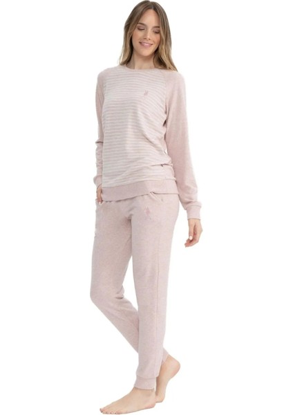 Uzun Kol Yumuşak Dokulu Termal Kumaş Kadın Pijama Takım 17084