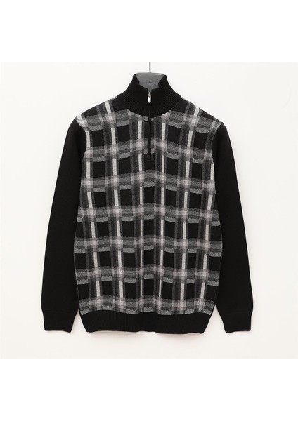 Erkek Uzun Kol Ince Fermuarlı Yaka Sweatshirt - 180655 - Siyah