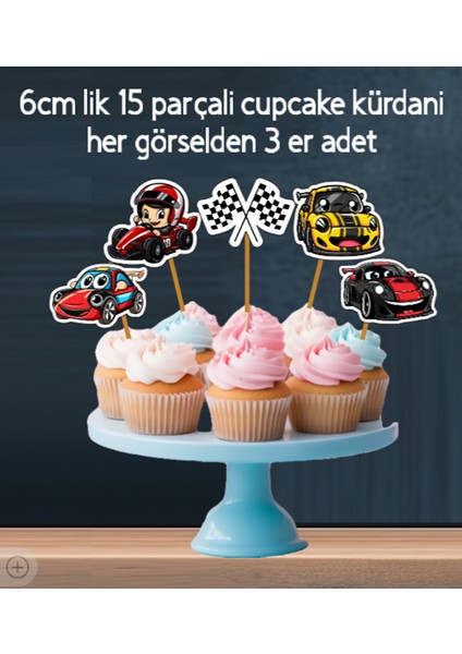 32PARÇA Spor Yarış Araba Temalı Dev Doğum Günü Süsü Banner Pasta Kürdanı Cupcake Süsü Seti