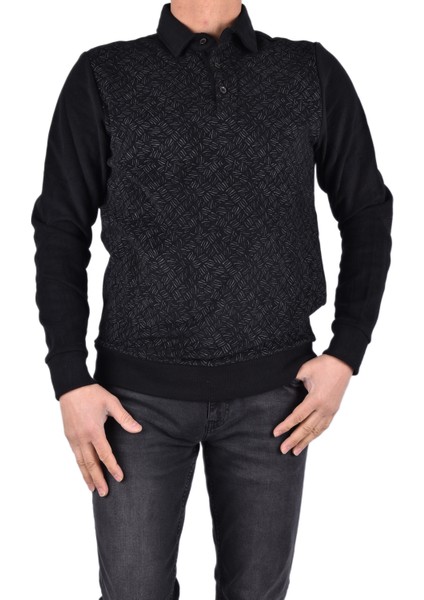 BRG-95010 Polo Yaka Desenli Sweat/siyah/l