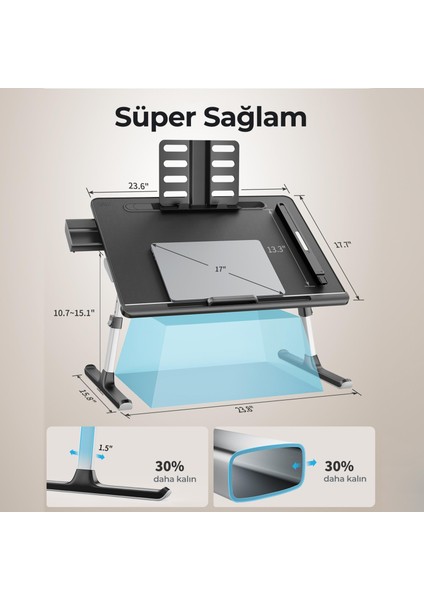 Saiji K8 Ultimate Çok Fonksiyonlu Ayarlı LED Işıklı Çalışma Masası Siyah