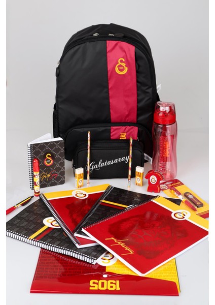 Lisanslı Galatasaray Okul Çantası,kalem ÇANTASI,700 ml Matara,4 Adet Defter Ile Kırtasiye Seti