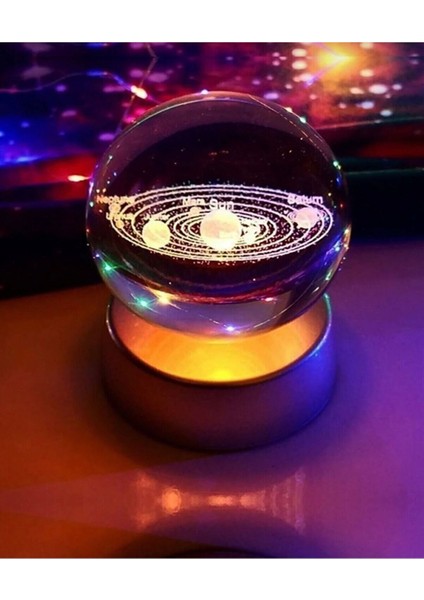 Dekoratif Mini Gece Lambası Samanyolu Ay Gezegen Işıklı Cam Küre, Işıklı Kristal Top 6 cm Çapında