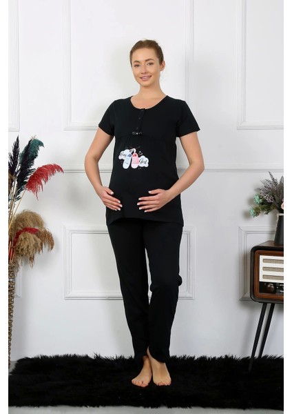 Kadın Kısa Kol Hamile Lohusa Pijama Takımı Siyah 45210 modelleri